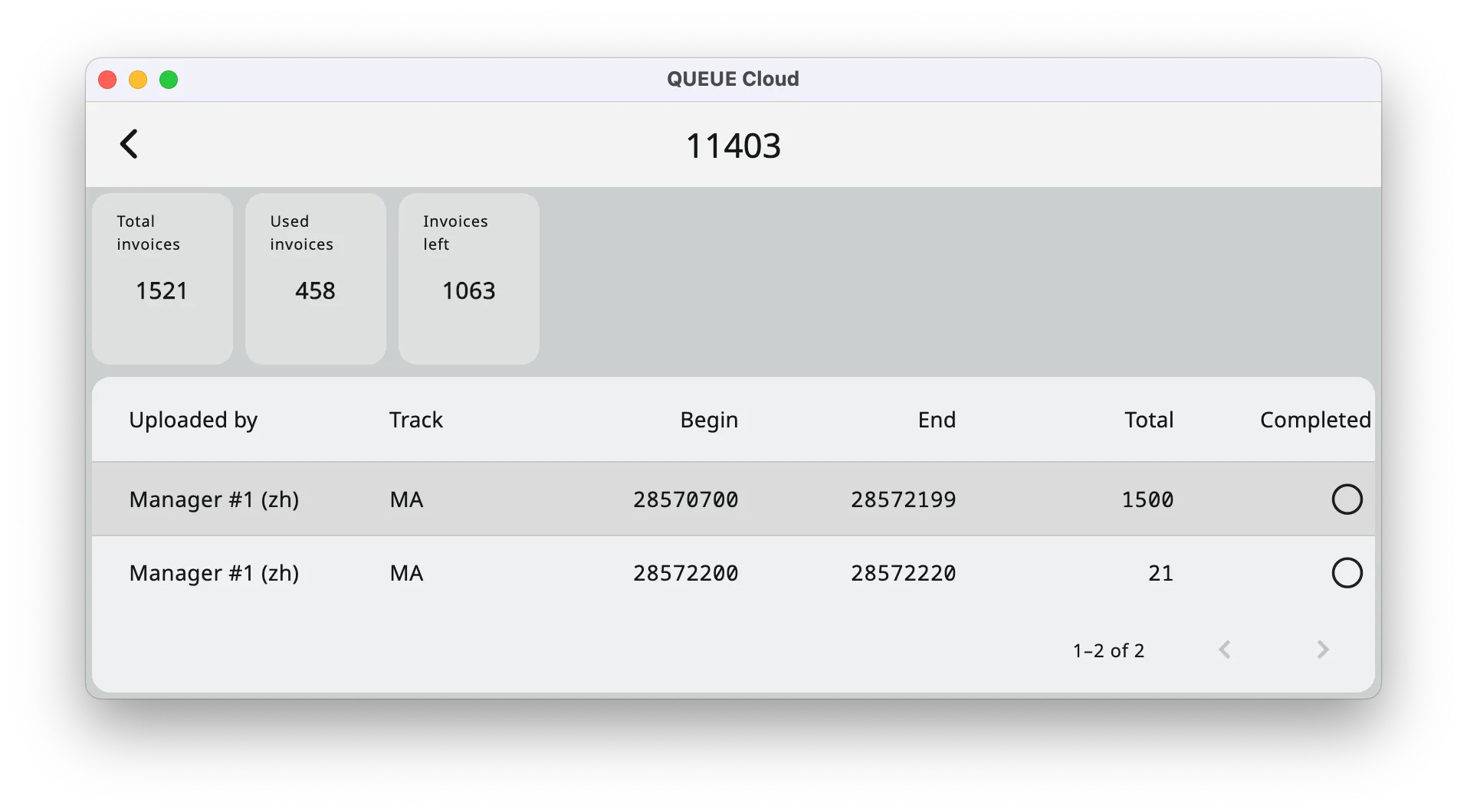 Invoices left