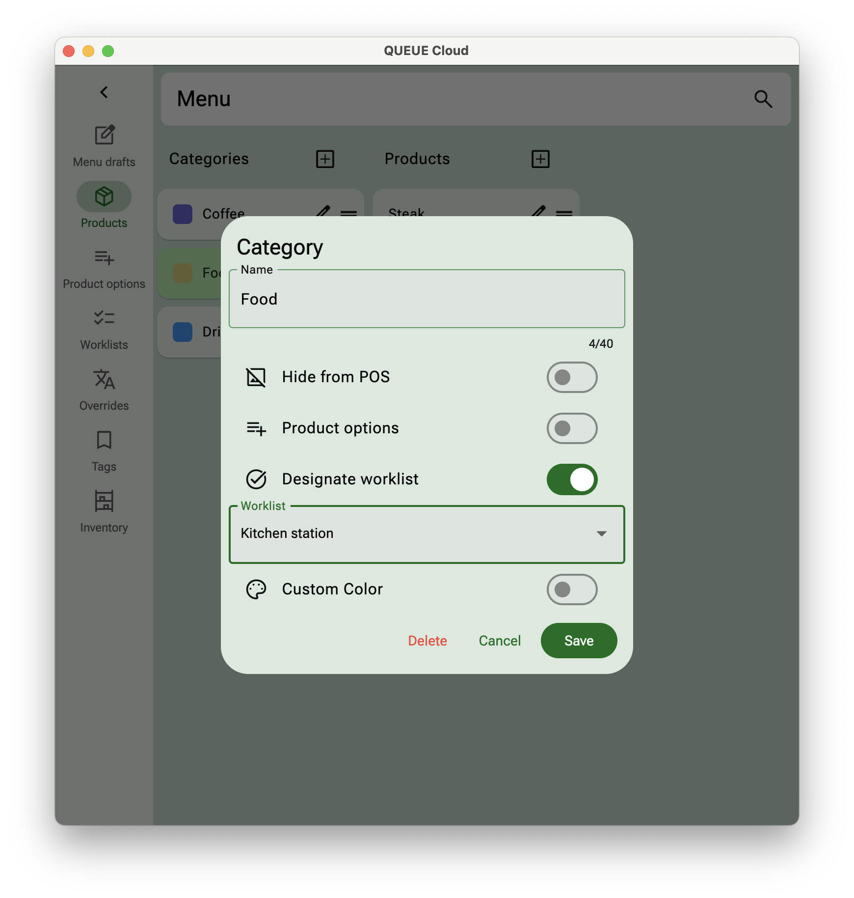 Menu designate worklist